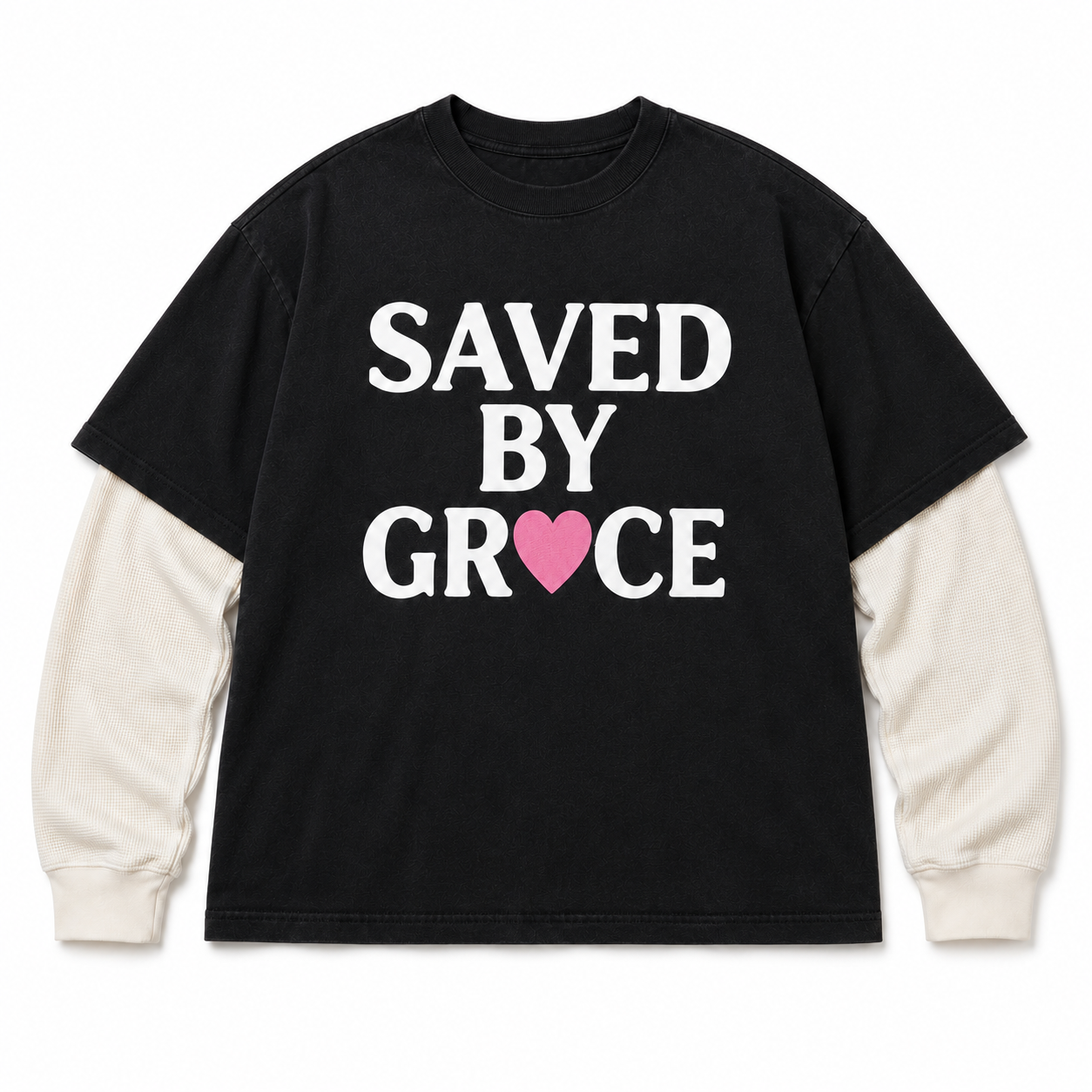 Saved By Grace Black Double-Sleeve Tee