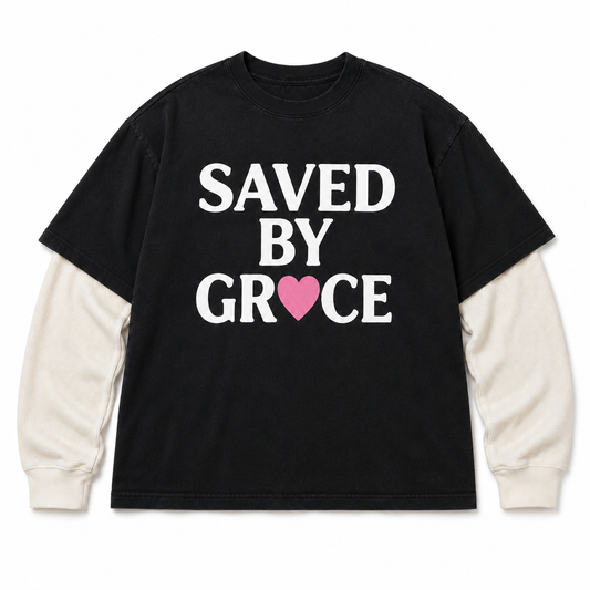 Saved By Grace Black Double-Sleeve Tee