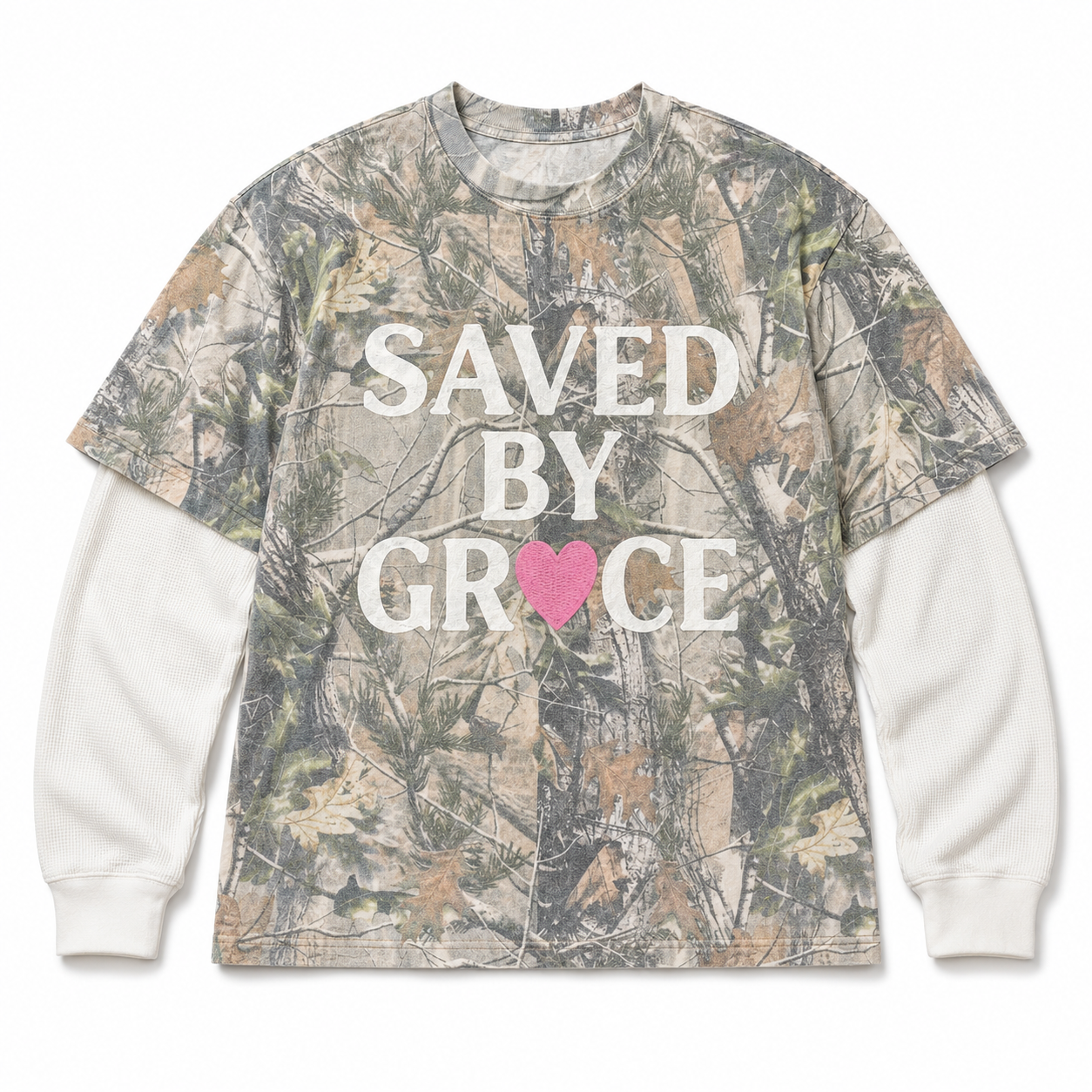 Saved by Grace Camo Double-Sleeve Tee